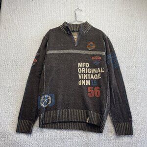Y2K Manfred Half Zip Knit Sweater Brown Goth Grunge Punk Reverse Stich Men Sz L